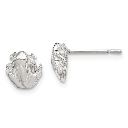 925 Sterling Silver Polished Post Frog Mini Teen Earrings 8x7mm Wide - Jewelry Gift for Mom