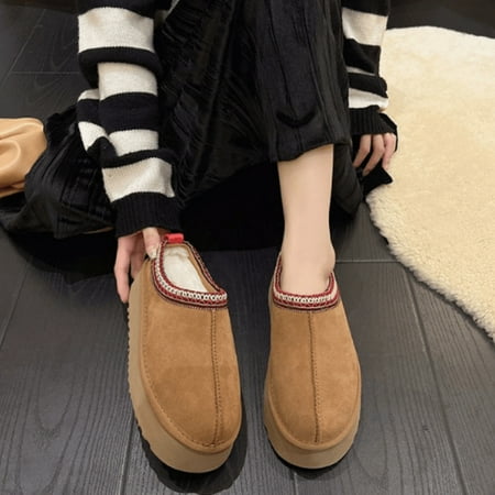 

Women‘s Warm Plush Lined Mules Outdoor & Indoor Platform Shoes Embroidered Detailed Shoes