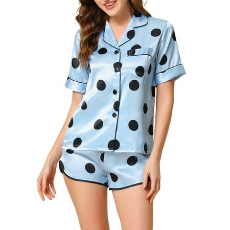 

Unique Bargains Women s Satin Sleepwear Lounge with Shorts Polka Dots Pajama Sets