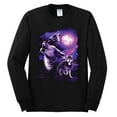 thumbnail image 2 of Wild Bobby, Fantasy Wolf Howling at The Full Moon Animal Lover Mens Long Sleeve Shirt, Black, Small, 2 of 3
