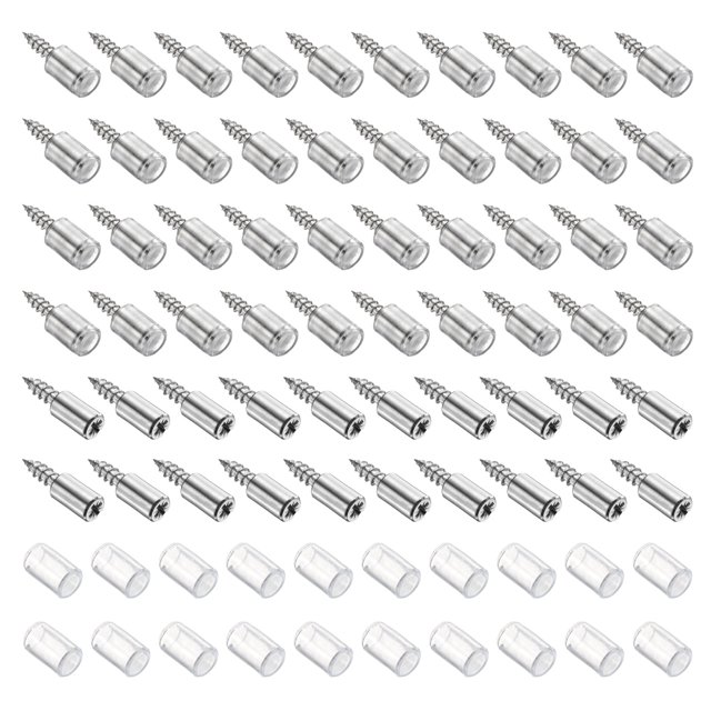 60 Pcs Vis de Support d'Étagère, Épingles d'Étagère en Métal Auto-Tappantes avec Manchon Transparent (Transparent/argent)