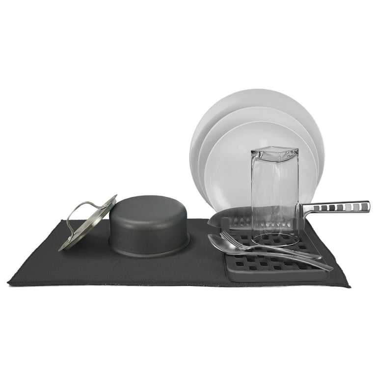 Umbra Udry Microfiber Dish Mat, Standard w/Dry Rack, Black