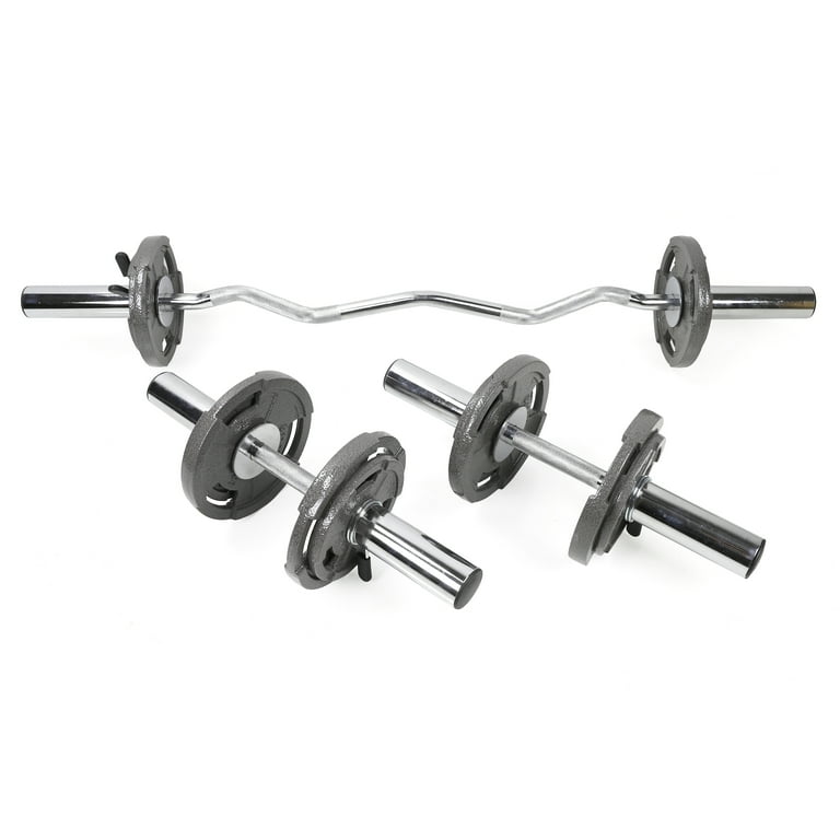 XPRT Fitness 48 Olympic Size Curl Bar and Dumbbell Handle Set with 6 Spring Collars Heavy Duty Solid Steel Non Slip Knurled Grip Perfect for Home Gym Workouts Bicep Curls Tricep Extensions