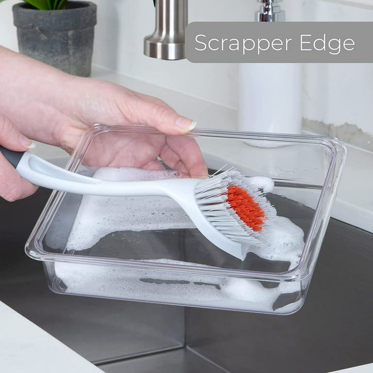 Heavy Duty Soap Dispensing Plastic Dish Brush with No Slip Grip Handle,  Grey, KITCHEN ORGANIZATION
