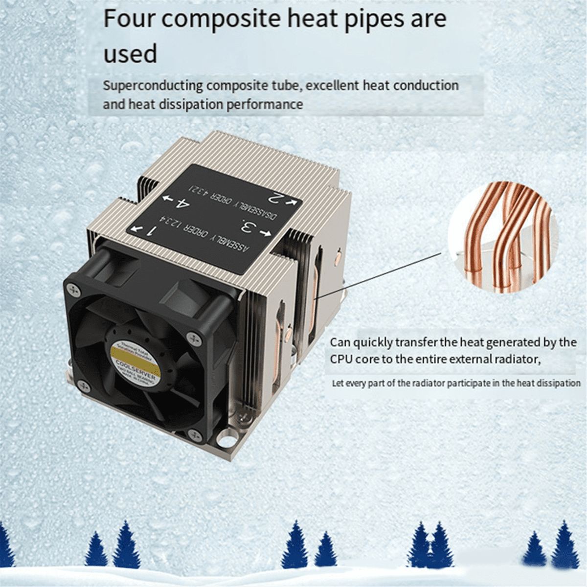 LGA3647-2U-R83 Cooler 240W for Lga 3647 Narrow Type Radiator 2u Heat Sink 4 Heat Pipe Side Blow Cooling Fan,1 * cpu Cooler