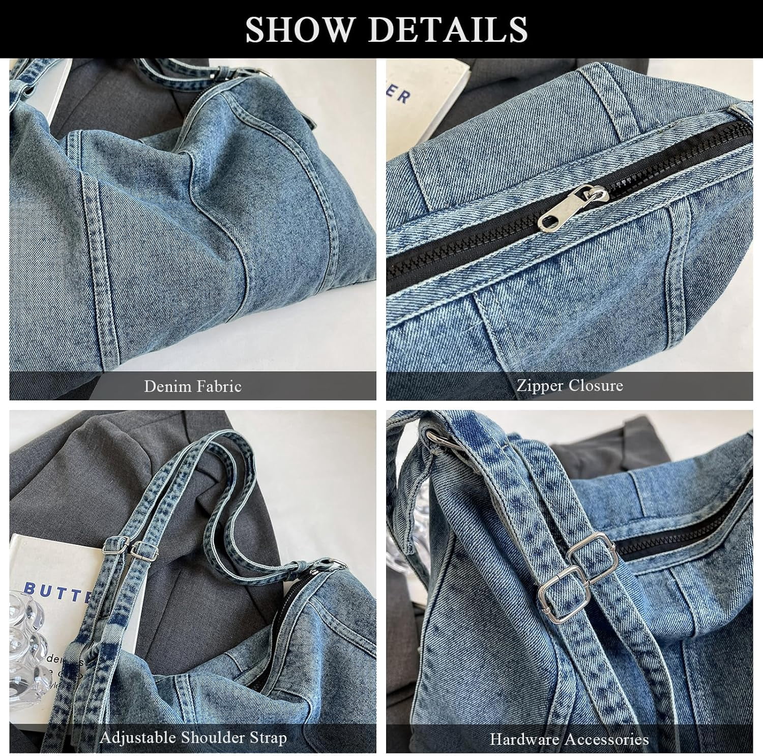 CoCoMangos Denim Purse, Denim Bags for Women Jean Purse Trendy Denim Crossbody Handbags