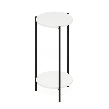 Furinno Besi 2-Tier Modern Tall Round Side End Table with Sturdy Metal Legs White/Black