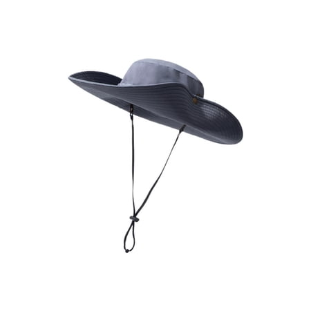 Black Bucket Hat UPF 50 Wide Brim Sun Hat for Men Breathable Cowboy Boonie with Lanyard for Fishing Hiking