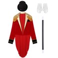 thumbnail image 5 of vastwit Men's Ringmaster Outfits Long Sleeve Open Front Velvet Tailcoat Magician Jacket Red XL, 5 of 6