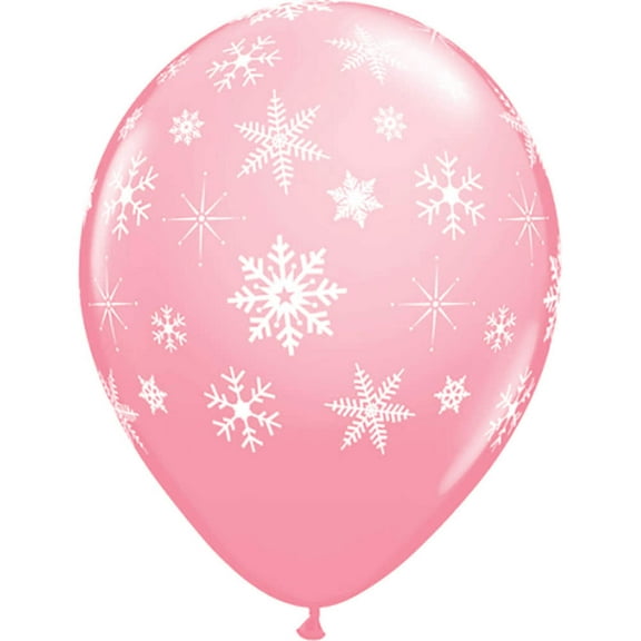 11 inch Snowflakes-A- Round Pink Latex Balloons (6 Pack) - Party Supplies Decorations