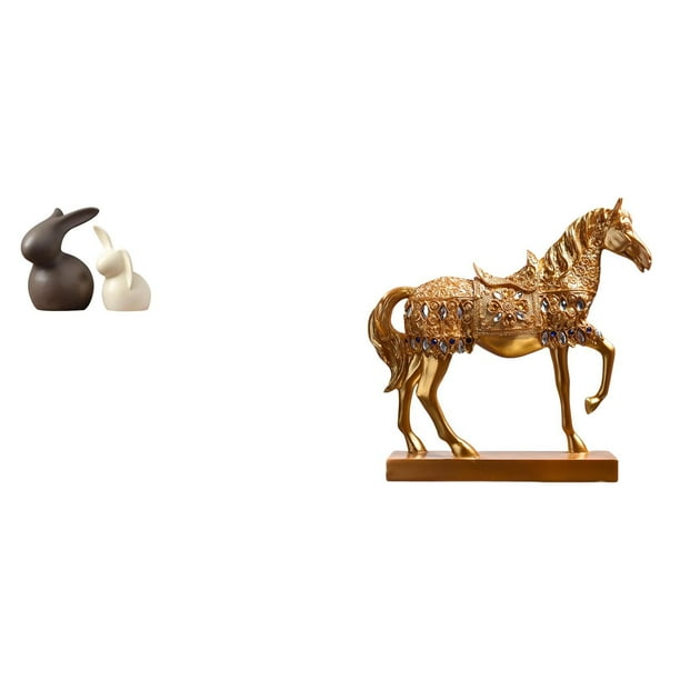 Juego De Figuras De Conejo Y Caballo De Cerámica, Esculturas De Animales De Porcelana, Decoraciones De Pascua, Estatuas De Resina Grabadas Para Gabinete, Jardín, Hogar, Oficina, Decoración