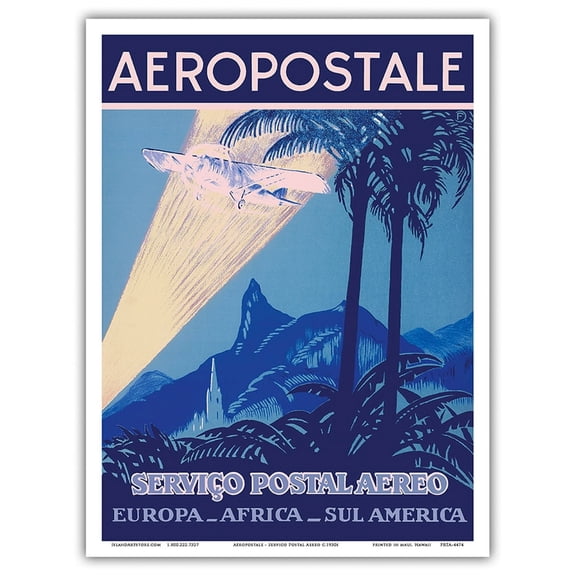 Aéropostale - Air Mail Service - Europe Africa South America - Vintage Airline Travel Poster c.1930s - Master Art Print (Unframed) 9in x 12in