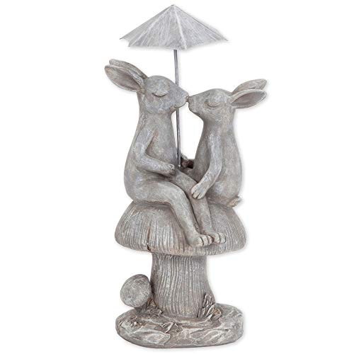 Bits and Pieces - Kissing Bunnies Under Umbrella Sculpture - Polyresin