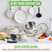 GreenLife 16 Piece Soft Grip Cookware Set, Non-Toxic Ceramic Nonstick, Cream