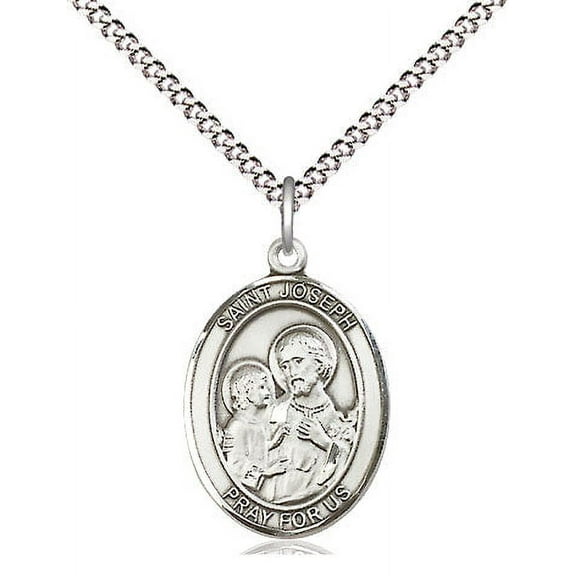Extel Medium Oval Pewter St. Joseph Pendant with 18" chain, Made in USA