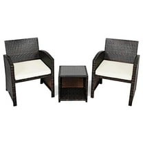 Pemberly Row 3-piece Patio Rattan/Wicker Sofas and Coffee Table in White Cushion