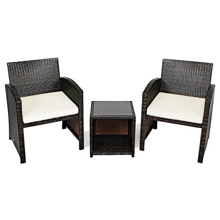 Pemberly Row 3-piece Patio Rattan/Wicker Sofas and Coffee Table in White Cushion