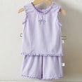 thumbnail image 2 of Nwiuh Toddler Girl Clothes 6M 1T 2T 3T 4T 5T Baby Summer Outfit Ribbed Knit Ruffle Sleeveless Shirts Ruffled Shorts Set (Light Purple, 4-5 Years), 2 of 7