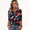 thumbnail image 4 of Women's Independence Day 3/4 Sleeve Sweaters, Flag Printed Button Neck Blouses for Women, Spring Oversized Light Fit Tops, 4 of 5