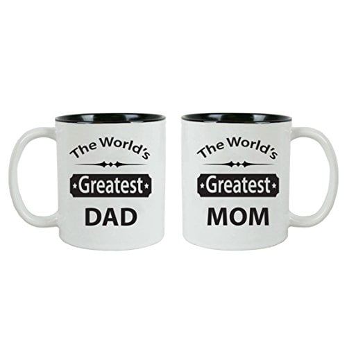CustomGiftsNow The World's Greatest Dad/Mom Coffee Mugs - Bundle - Gift for Father's Day, Mother's Day, Christmas, and Birthdays (Black/Black)
