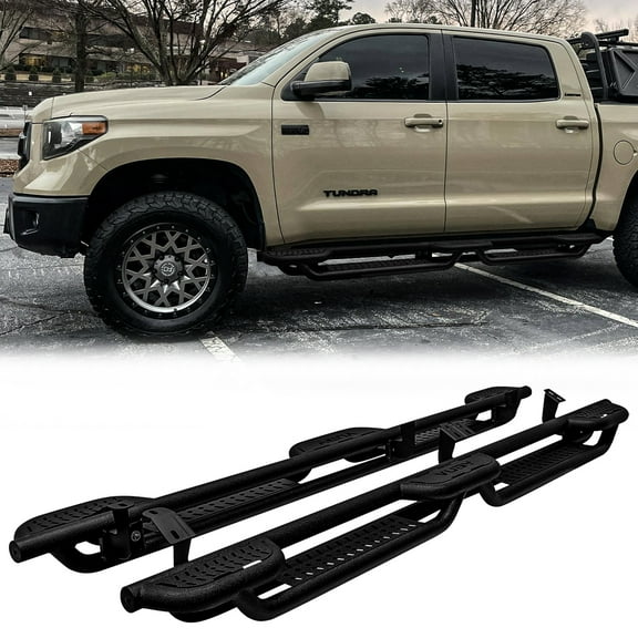 Vijay Running Boards Compatible with 2007-2008-2009-2010-2011-2012-2013-2014-2015-2016-2017-2018-2019-2020-2021  Toyota Tundra Crewmax Cab 4-Door Bolt-on Side Steps Rails Steel Nerf Bar