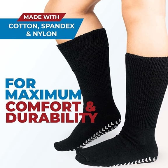 3 Pairs Extra Wide Socks for Swollen Feet - Non Slip Diabetic Socks for Men, Hospital Use