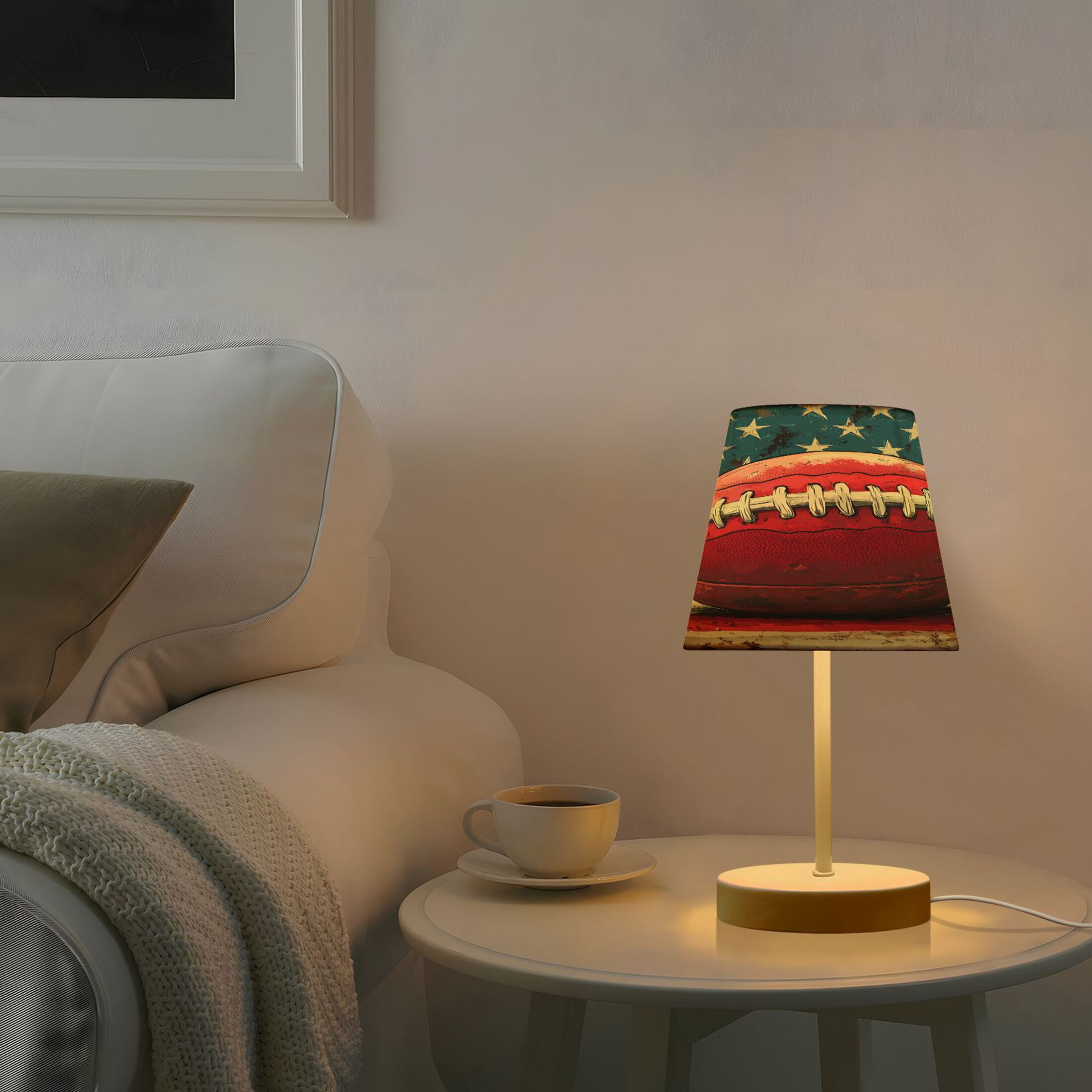 LED Desk Lamp Football on American Flag Table Nightstand Lamps with 3 Color Temperatures for Home Bedroom Living Room Decor 6x11
