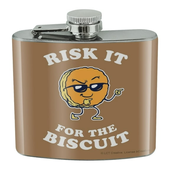 Risk It for the Biscuit Funny Humor Stainless Steel 5oz Hip Drink Kidney Flask