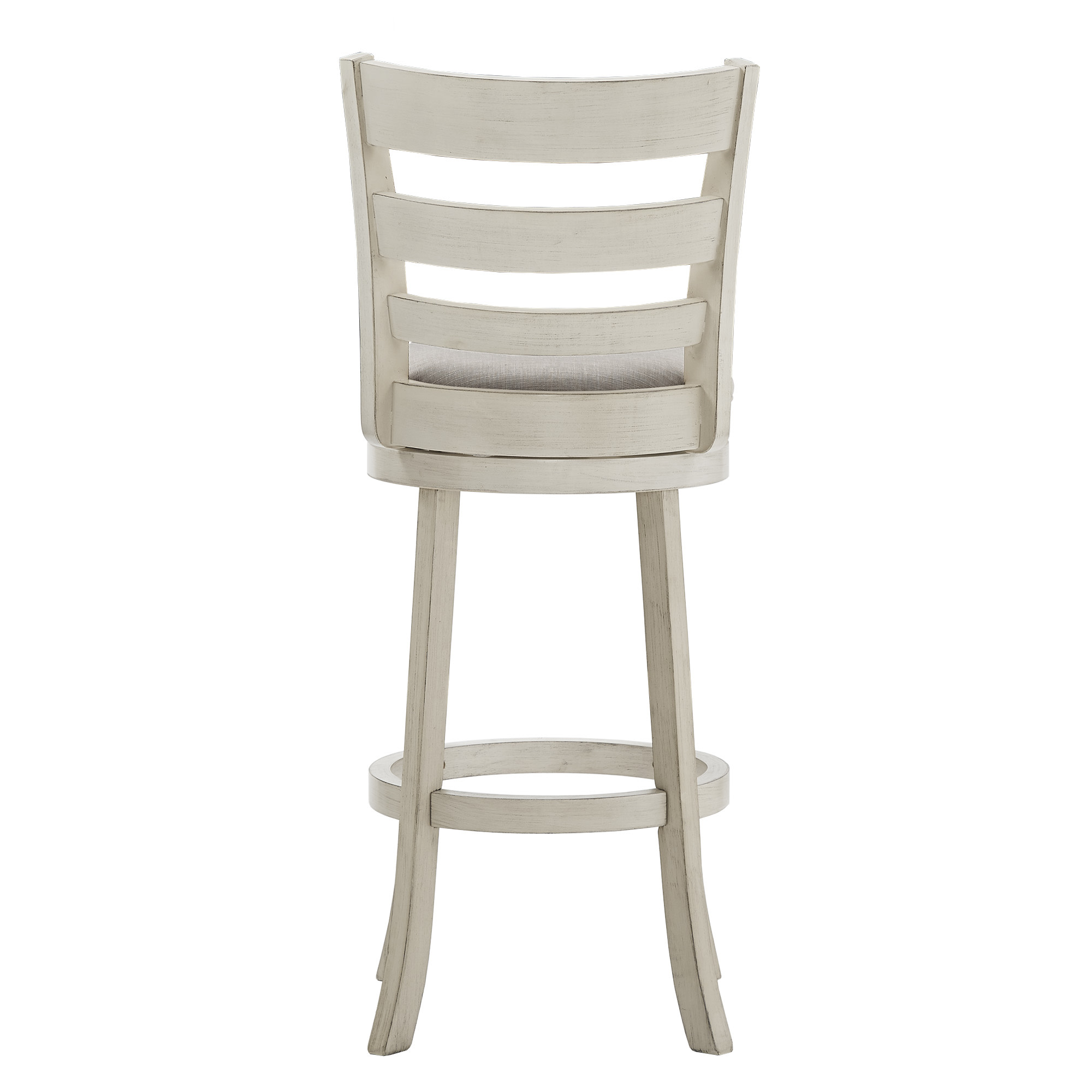 Weston Home Shapel Ladder Back 29"H Swivel Bar Stool, Antique White Finish, Grey Linen