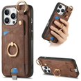 thumbnail image 1 of For iPhone 16 Pro Case Card Slots Leather+TPU Phone Cover with Ring Buckle - Green, 1 of 5