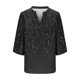 thumbnail image 5 of TaTaai Women's V Neck Casual Blouse, Printed Linen Look Shirt, Three Quarter Sleeves with Roll Tab for Summer Gift, 5 of 5