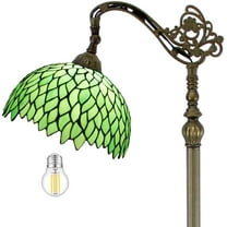 Tiffany Lamp Floor 64" Tall Green Wisteria Industrial Pole Vintage Boho Stained Glass Standing Corner Bright Reading LED Soft Light Arched Adjustable Arc-Living Room Kids Bedroom Farmhouse WERFACTORY