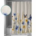 thumbnail image 3 of Extra Long Shower Curtain 72x84 Inch, Blue Floral Shower Curtain Waterproof Bathroom Decor Yellow Flower Butterflies Country Plant Fabric Bath Curtain Set Accessories with Hooks, 3 of 6