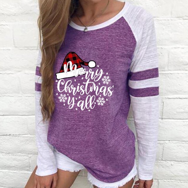 Hauts de Noël en Solde Blouse Décontractée Tendance à Manches Longues Col Rond Froncée pour Femmes Violet TG