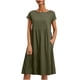 thumbnail image 1 of Vestido a media pierna de manga corta con cuello redondo de color liso de algodón y lino de verano para mujer Pompotops  ghjkhdj11770, 1 of 8