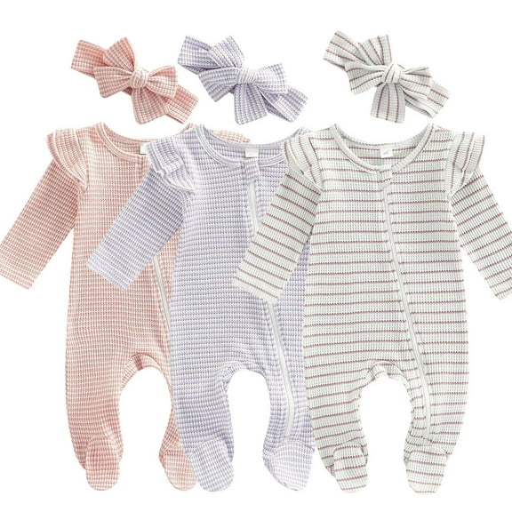 WIBACKER Baby Girls' Sleep and Play Pajamas Cotton One-Piece Footies Romper Jumpsuit Zip Front Pjs