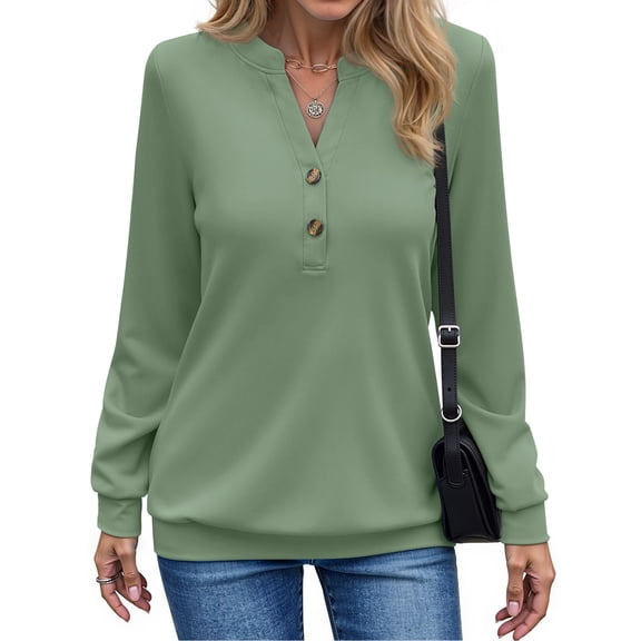 Fantaslook V Neck Sweatshirts for Women Casual Long Sleeve Shirts Button Pullover Tops Fashion Fall Outfits