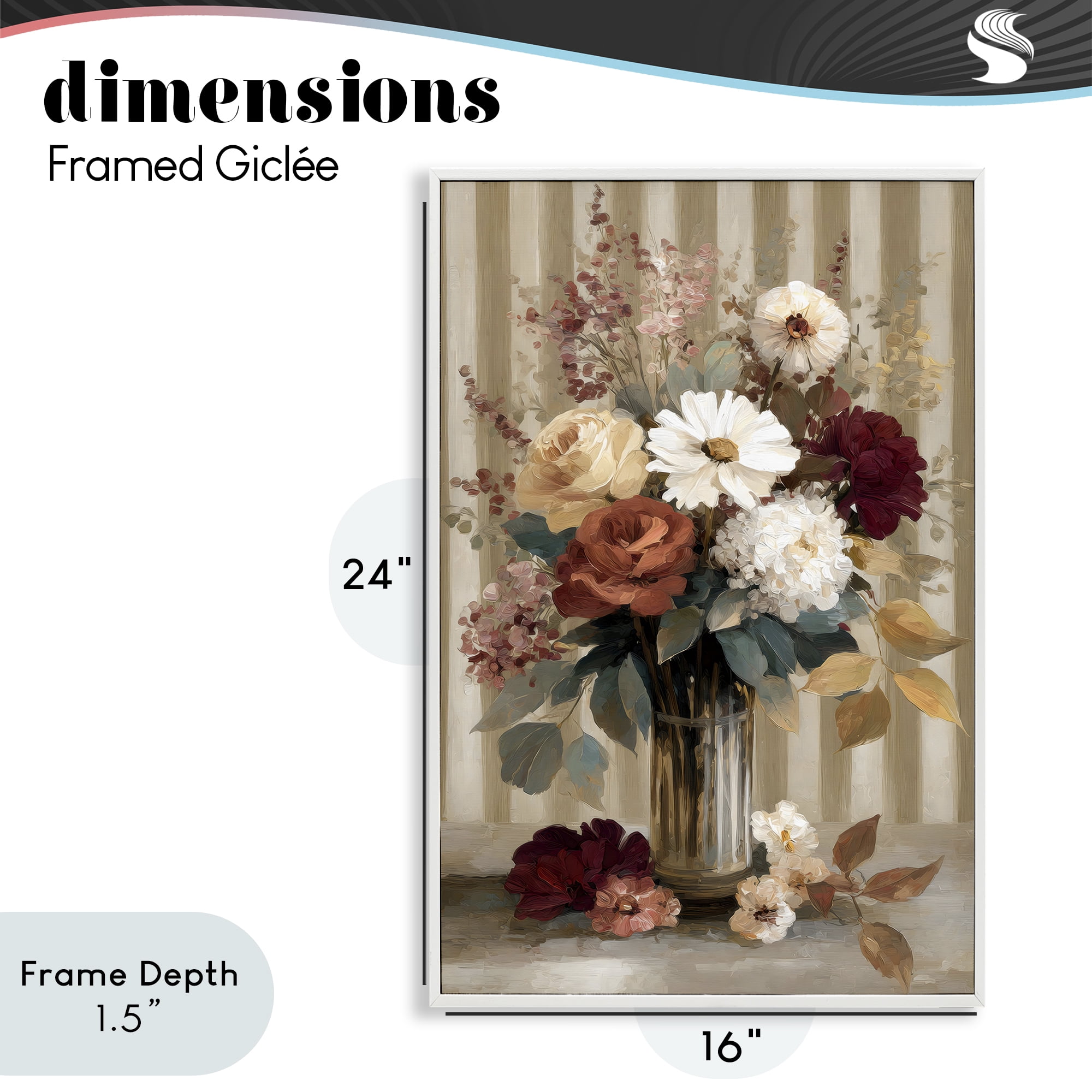 Stupell Industries Vintage Arrangement with Stripes White Framed Giclee Art, design by Petal Prints Design