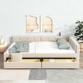 thumbnail image 3 of Euroco Upholstery Full Size Platform Bed with Drawers and USB Charging, Beige, 3 of 13