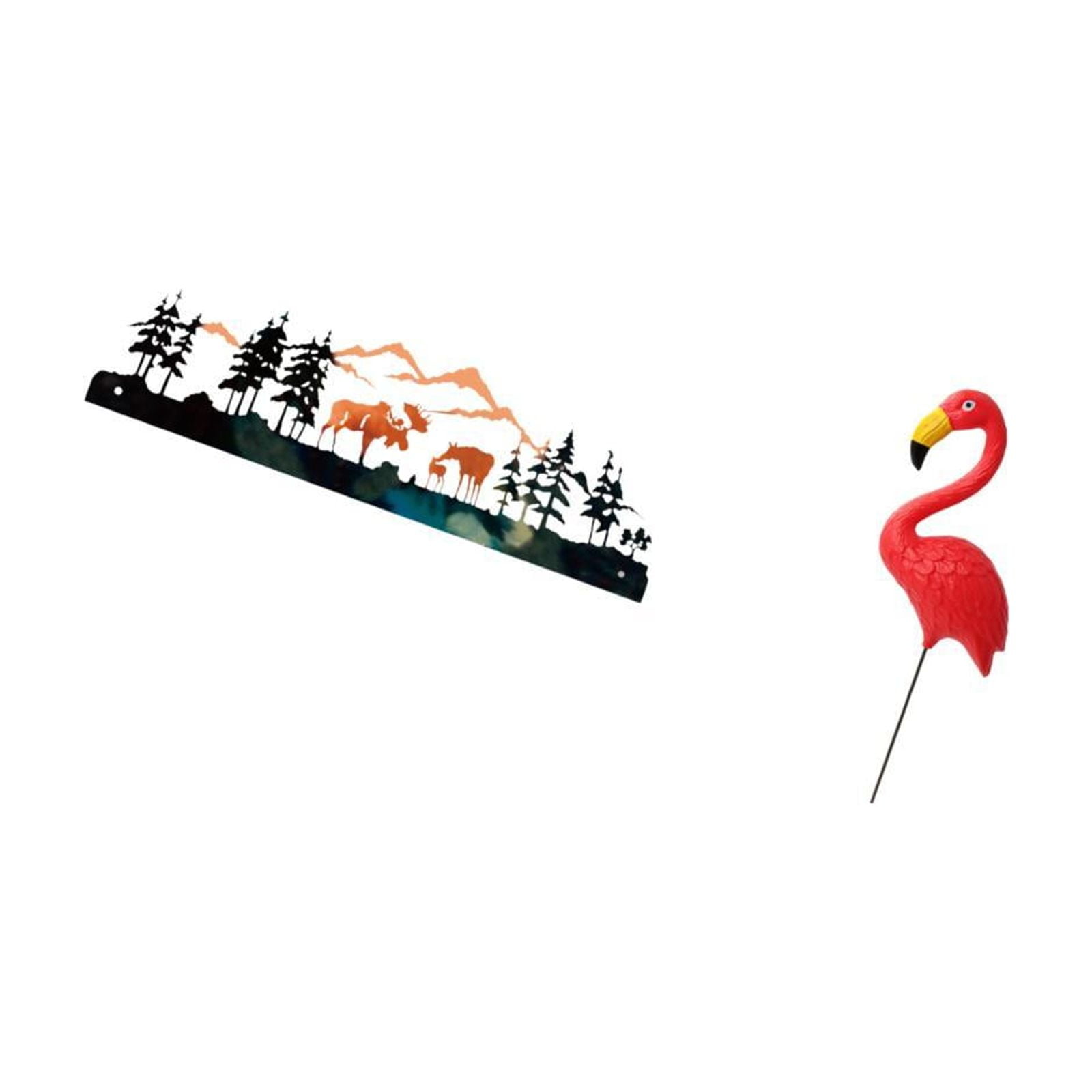 Flamingo Garden Stake Wall Sculpture Boho Flowers Metal Ornament for Spring Indoor Outdoor Yard Art