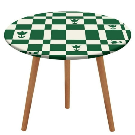 

Bybiment Round Fitted Tablecloth with Elastic Edge Checkerboard Flower Tulip Retro Fun Decorative Tablecloth Table Cover 51 Inch