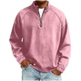 thumbnail image 2 of Seffadzy Men's Solid Color Sweatshirt, Long Sleeve Stand Collar Washed Distressed Denim Half-Zip Top Suitable For Outdoor Sports, Travel And Casual Wear_Pink_2XL, 2 of 6