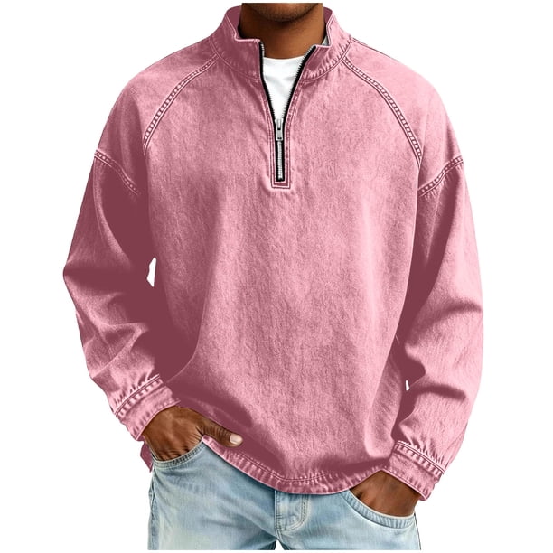 Hombres Zip Up Sudadera con Capucha de Pie Cuello Lavado Denim Afligido Medio Cremallera Manga Larga Casual Superior Poliéster Mezcla Chaqueta