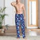 thumbnail image 2 of Balery Skull blue crystal flower Pantalones de pijama para hombre, pijama ultraligero, pantalón de descanso-Large, 2 of 6