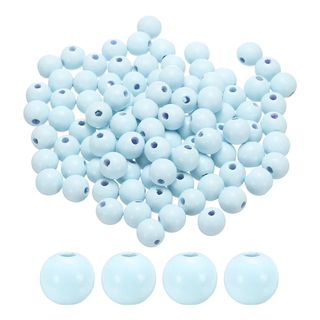 Uxcell 100 piezas de cuentas de madera azul claro de 16 mm, cuentas redondas sueltas con agujero grande de 3.3 mm para hacer joyas, collares, pulseras, manualidades DIY, decoraciones hechas a mano.