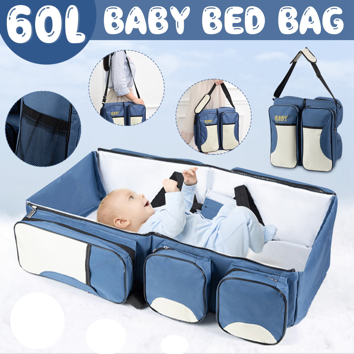Baby Travel 3in1 Changing Station Baby Crib Diaper Bag Bassinet Outdoor Portable 