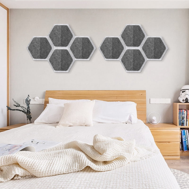 DOLLAR BOSS 8 Pcs Hexagon Felt Cork Board Tiles, Bulletin Board Strips Self Adhesive DIY Bulletin Board Pin Board for Home Wall Decor Stickers Memos Photos Display Notes, Photos, Schedules, Dark Gray