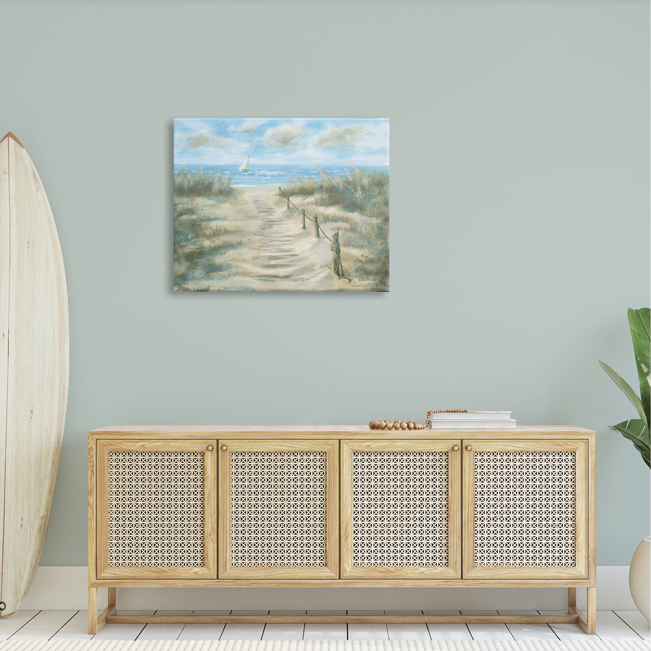 Ocean Shore Beach Boardwalk Coastal Painting Gallery Wrapped Canvas Print Wall Art