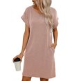thumbnail image 4 of CALIPESSA Womens Summer Casual Ribbed T Shirt Dress 2024 Fashion Cap Sleeve Pocket Khaki M, 4 of 6