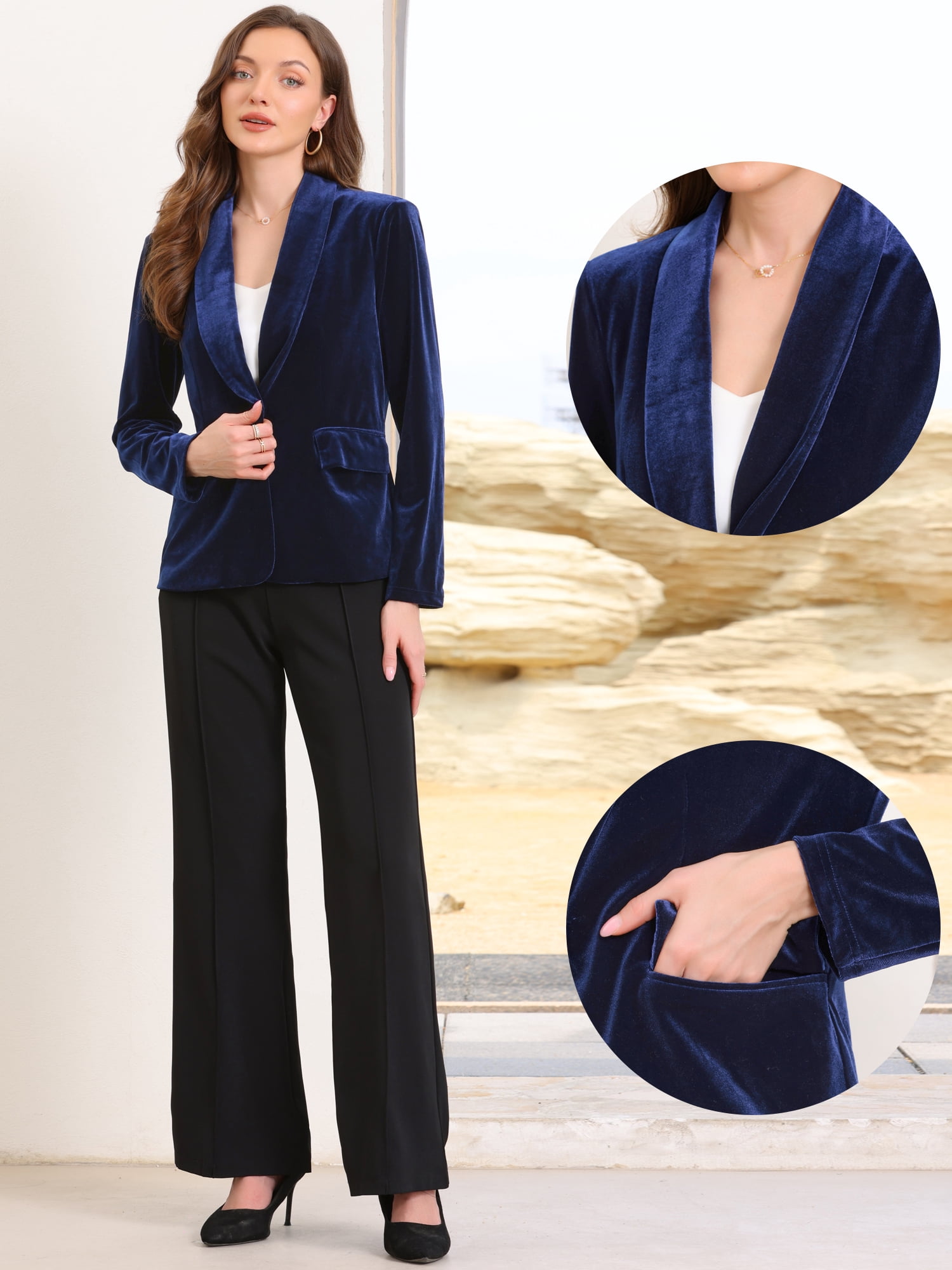 DARING DIVA Women's Casual Business Elegant Velvet Blazer Jacket XL Royal Blue